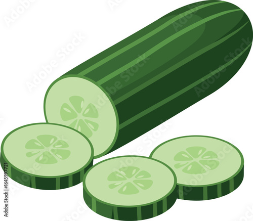 Fresh cucumber slices and whole vegetable