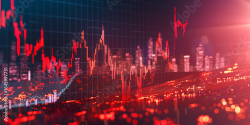 Illustration depicting the collapse of the stock market, with plunging graphs, red arrows, and financial symbols, conveying a dramatic downturn in economic conditions.