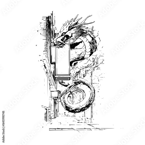 Detailed dragon illustration art drawing mythical creature fantasy art black and white sketch line art design artwork