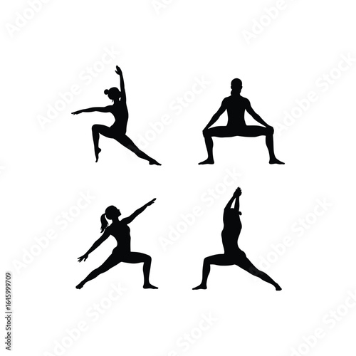Collection of yoga poses silhouette isolated on white background, showcasing fitness, balance, and wellness for a healthy and active lifestyle