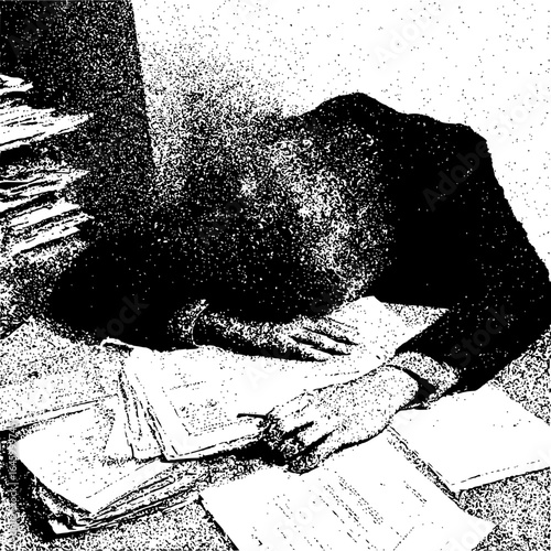 Overworked stressed burnout documents paperwork frustration tired exhausted deadline stress work overload pressure job 100