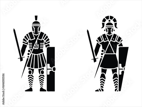 Roman soldiers holding swords and shields warrior ancient