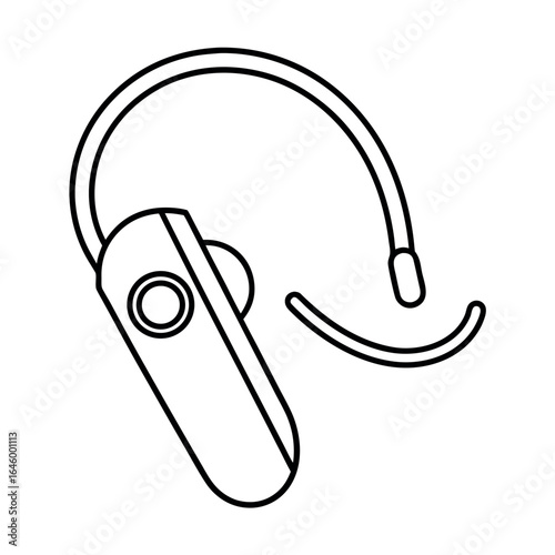 Clean line art illustration of a modern bluetooth headset with a microphone suitable for advertising and banners
