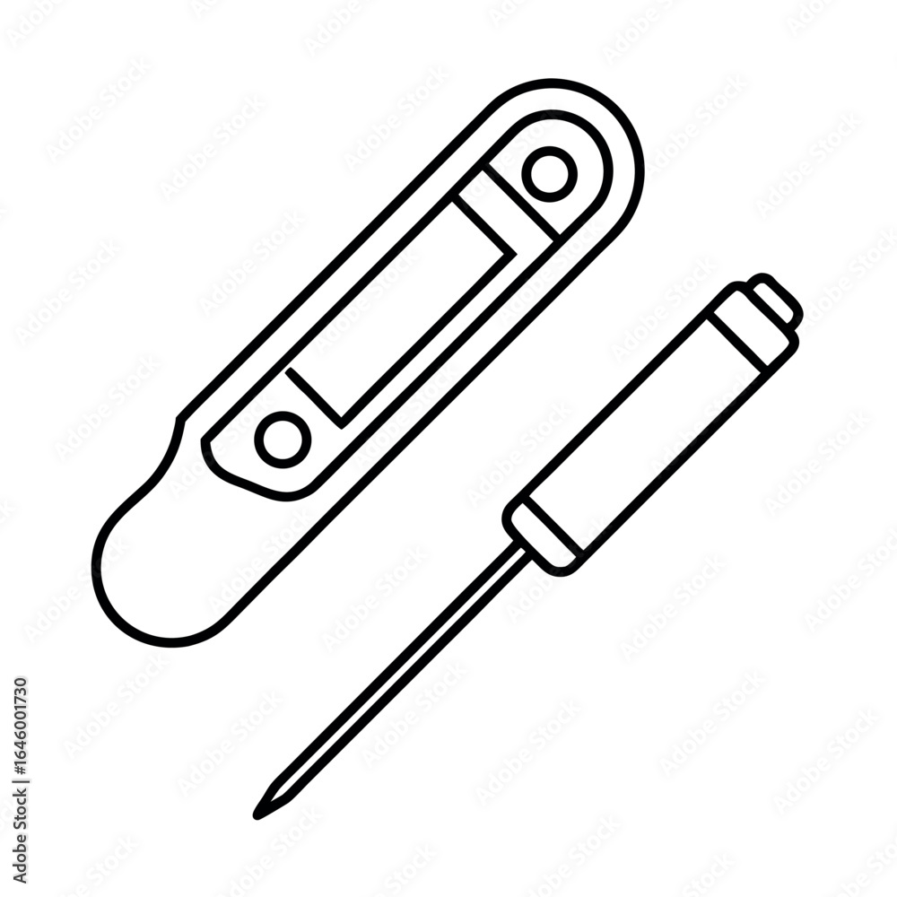 Fototapeta premium Simple illustration of a digital food thermometer with a probe