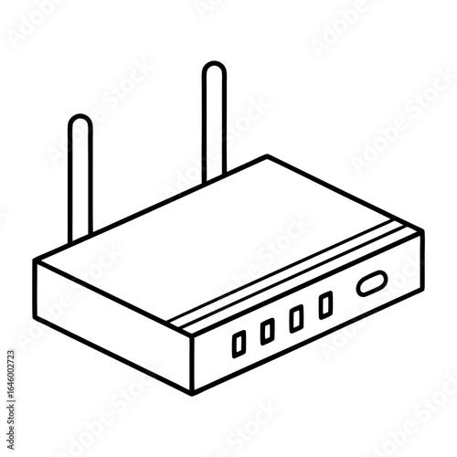 Modern modem device with illuminated led indicator lights clean line art illustration
