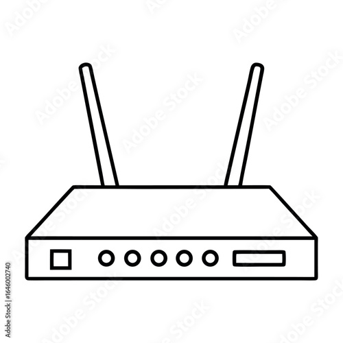 Clean line art illustration of a modern modem device with led indicator lights
