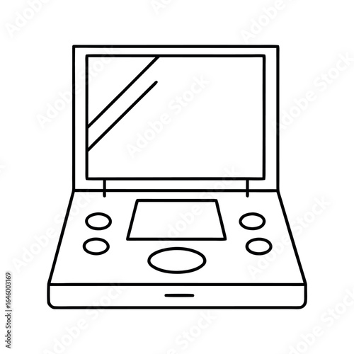 Simple line art illustration of a portable dvd player with a screen