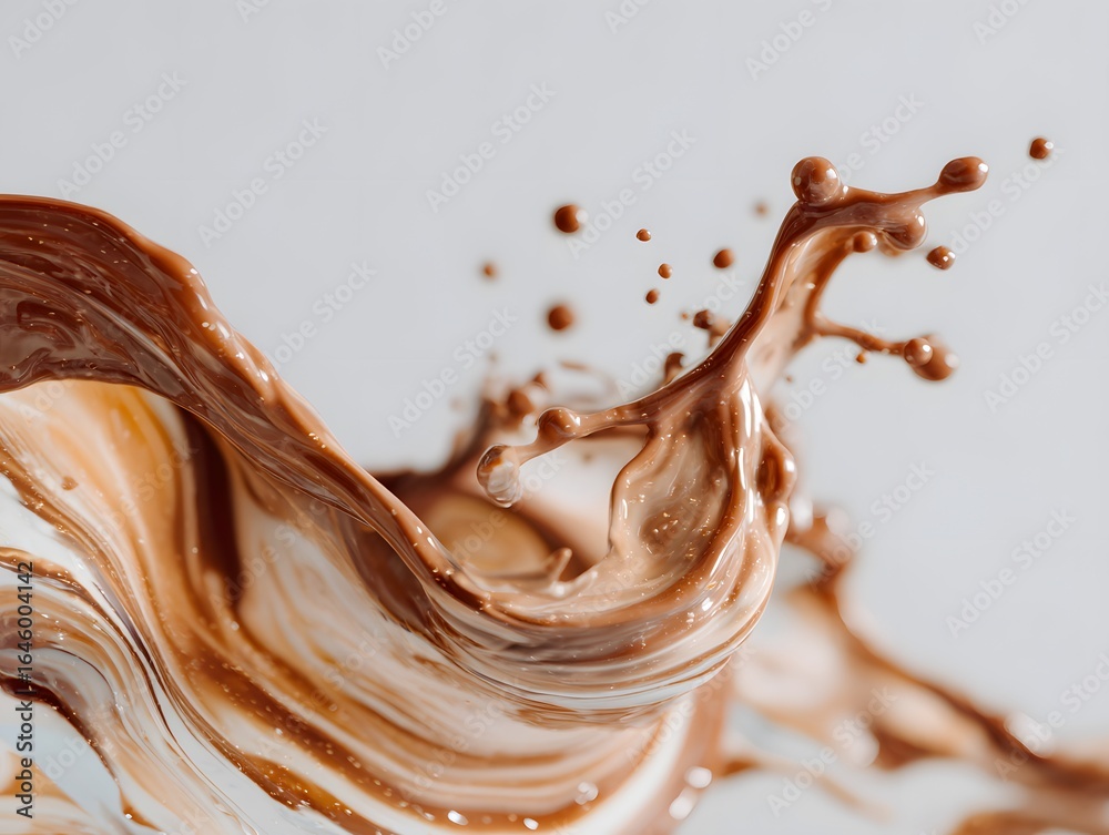 Fototapeta premium Vibrant brown paint fluid flowing on a white background, Brown liquid creates a visual effect