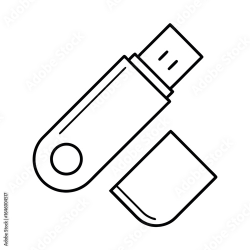 Simple line art illustration of a usb flash drive with its cap removed