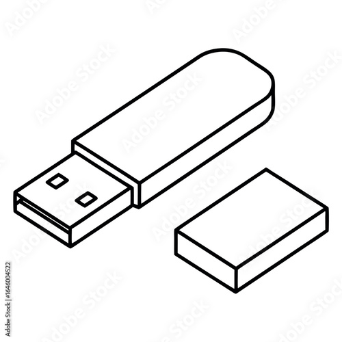 Simple line art of a usb flash drive with cap removed
