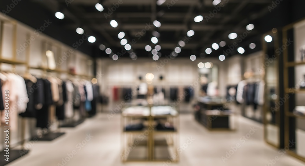 Fototapeta premium Blurred Clothing Store Interior with Racks and Garments