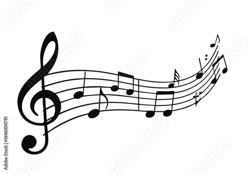 Elegant Music Notes and Staff on White Background Depicting Melodic Composition and Artistic Expression for Creative Projects