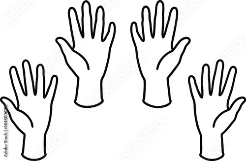 Hand showing five fingers outline drawing illustration. one continuous line drawing of human hand goodwill gesture.character, outline, finger, continuity, person, showing, business, communication, 
