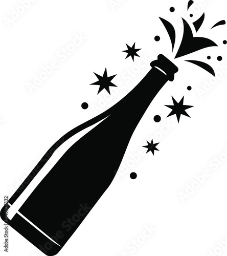 Champagne bottle popping celebration silhouette