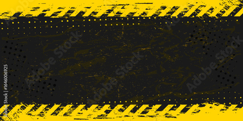 Yellow Stripped Rectangle on black background. Blank Warning Sign and text space. Warning Background. Danger caution grunge tape. Vector illustration for your design. EPS10.