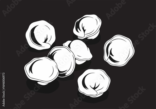 Pelmeni dumplings on dark surface minimalist black and white vector