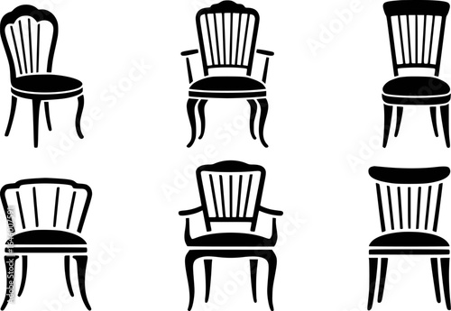 Elegant black chairs with ornate legs and slatted backs furniture interior