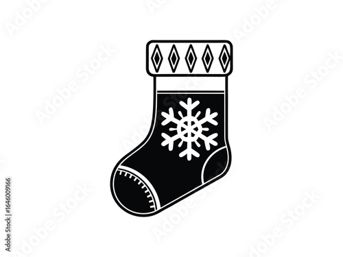 Flat and minimalist Christmas sock icon of a silhouette black shape illustration isolated on a white background