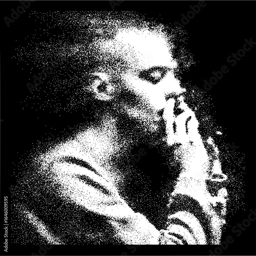 Portrait of a man thinking black and white stippling art drawing illustration artwork design visual art image