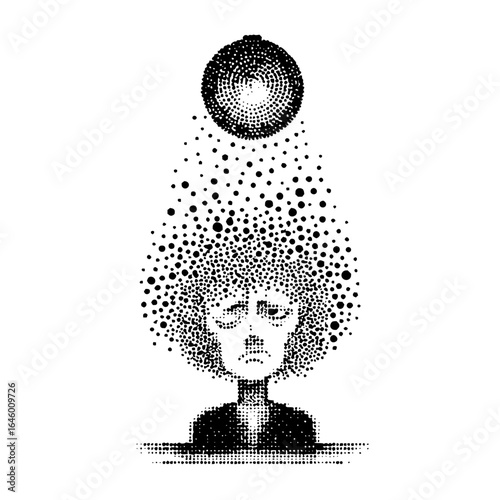 Conceptual art of depression and anxiety with dotted design showing mental health and sadness and despair concept