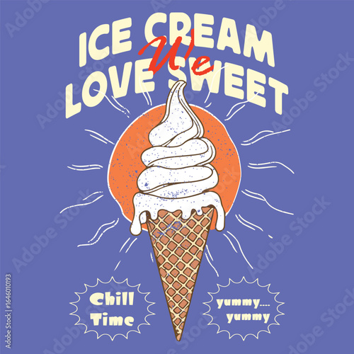 ice cream vector illustration design. funny graphics summer quote and ice cream vector illustration design for fashion graphics, kids girls t shirt prints, Ice cream t shirt design template, 