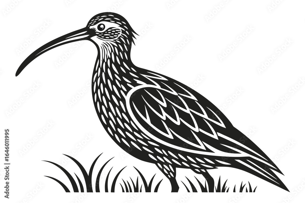 Obraz premium Stylized Black and White Curlew Bird Illustration.