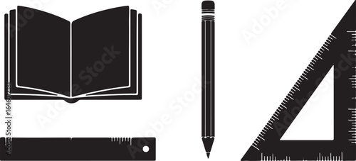 Pencil, book silhouette isolated on white background