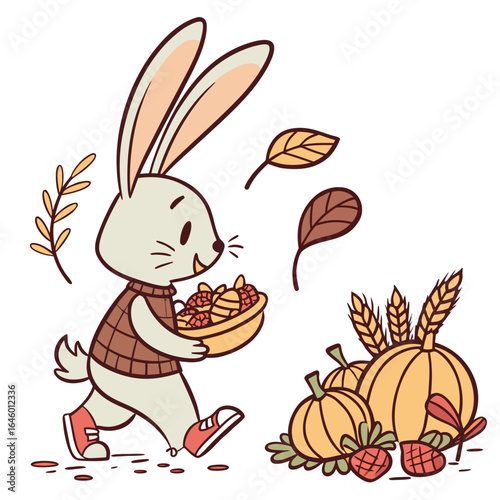 A Amused Bunny with wearing bunny slippers in a Thanksgiving theme – Harvest Blessings palette SVG illustration
