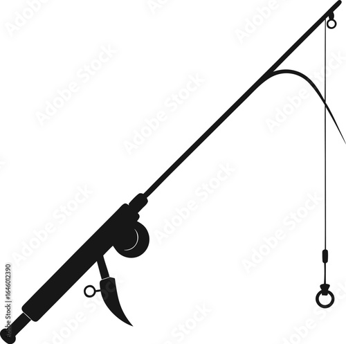 Black fishing rod silhouette on white background