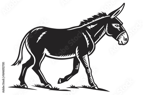 Stylized Black Silhouette of a Walking Donkey.