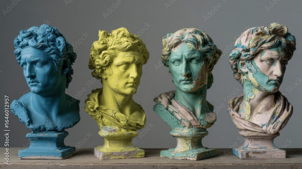 Obraz premium a row of three busts of different colors