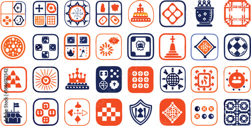 Collection of Hand Drawn Icons Representing Games Logic and Strategy Concepts board game
