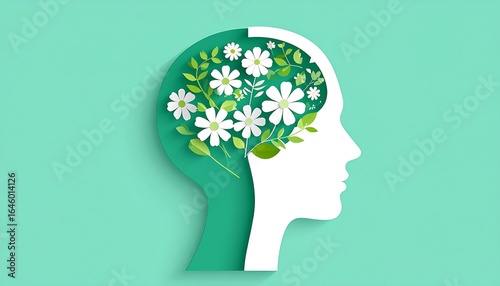 Profile of a head filled with flowers and leaves