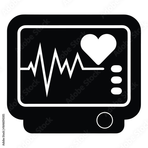 Black heartbeat monitor silhouette on white background