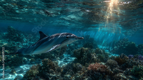A dolphin swimming in the sea silhouette.