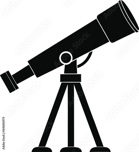 Black telescope silhouette on a clean white background