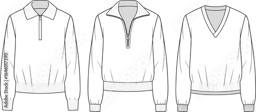 Women’s sweaters quarter-zip pullover, half-zip collar sweater, and V-neck knit top for casual fall and winter layering outfits