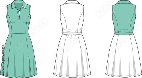 Women’s sleeveless zip-front tennis dress with collar, A-line skirt, and pockets – lightweight athletic golf dress for summer sports