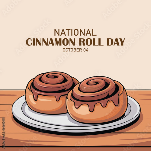 National Cinnamon Roll Day. October 4. Flat design vector.