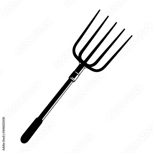 Black Pitchfork With Four Sharp Tines and Long Handle farming tool garden tool