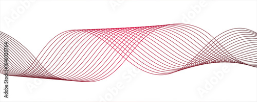 Abstract digital composition with smooth, flowing waveforms made of fine, parallel red lines.Striped ribbons vector background with lines. Modern lines of geometry wave shapes.