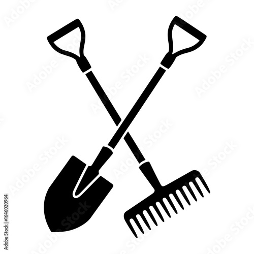 Crossed shovel and rake garden tools gardening agriculture