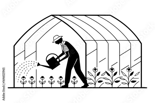 green house, field silhouette