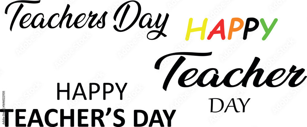 Fototapeta premium Happy Teacher’s Day Typography Set – Creative Text Designs for Greeting Cards and Banners