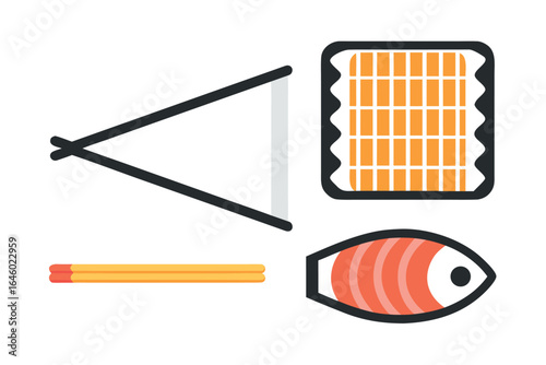 Sushi Ingredients and Chopsticks in Flat Design Style sashimi salmon