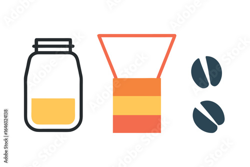 Coffee Making Ingredients and Equipment Flat Design brewing