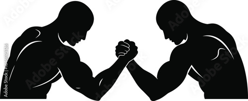 Arm wrestling competition, muscular athletes, strength challenge, power, fitness, sports, physical competition, bodybuilding, energy, vector design, sportsmanship
