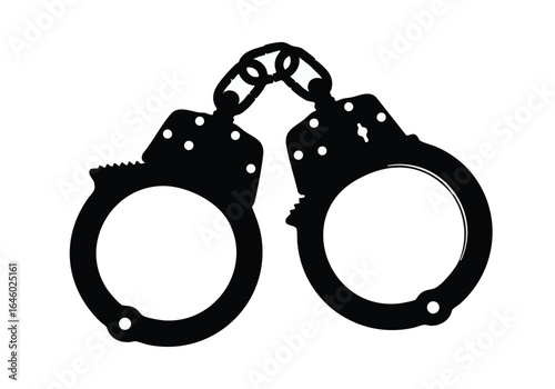 Black Handcuffs on White Background Depicting Law Enforcement and Criminal Justice System for Stock Photography and Illustration