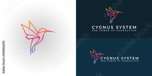 The minimalist hummingbird logo features clean, geometric lines that symbolize agility, speed, and innovation in the tech industry. The vibrant gradient gives it a modern and dynamic touch.