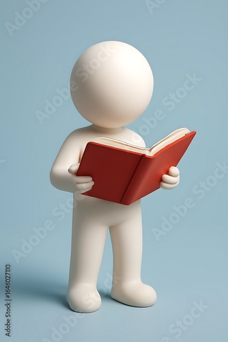 3D Faceless Human Figure Holding Book Against Soft Blue Background